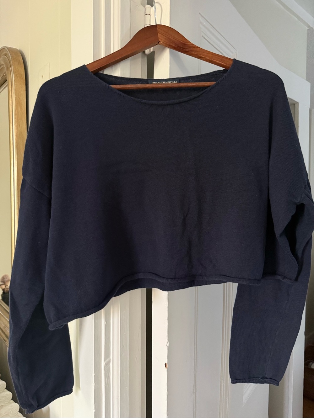 Brandy Melville Navy Blue Cropped Crewneck